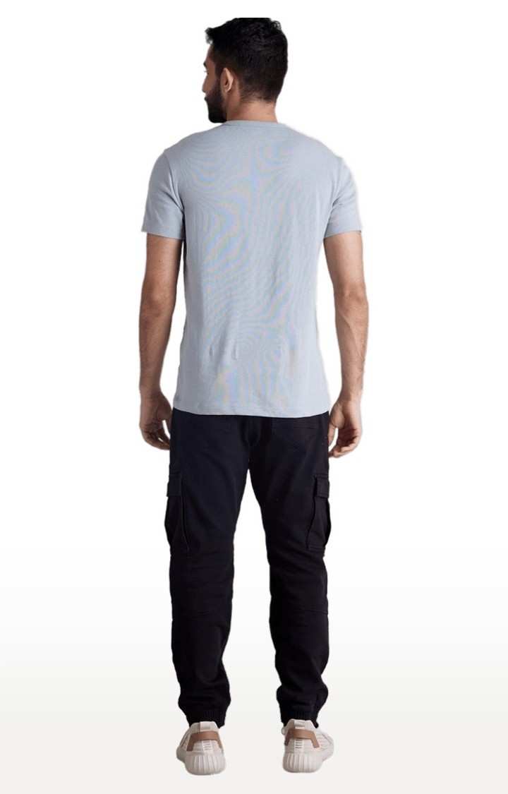 Men's Black Blended Solid Cargos