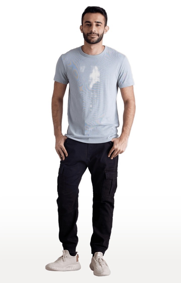 Men's Black Blended Solid Cargos