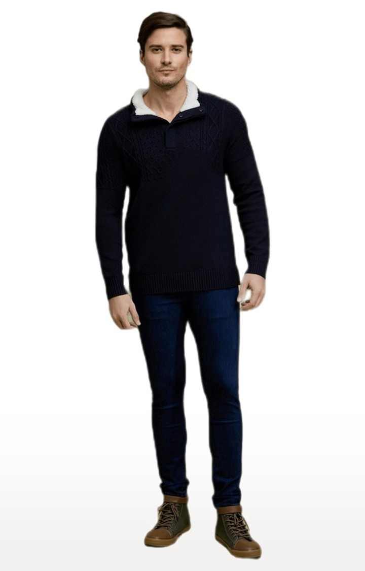 Men's Blue Solid Sweaters