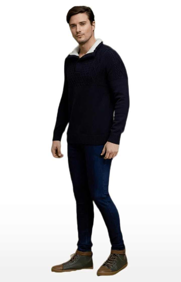 Men's Blue Solid Sweaters
