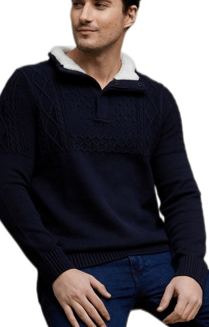 Men's Blue Solid Sweaters