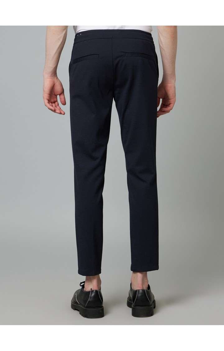 Men's Blue Blended Solid Trousers