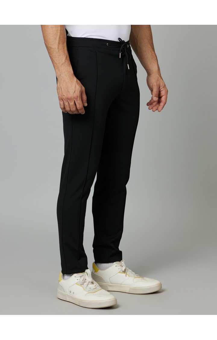 Men's Black Blended Solid Trousers