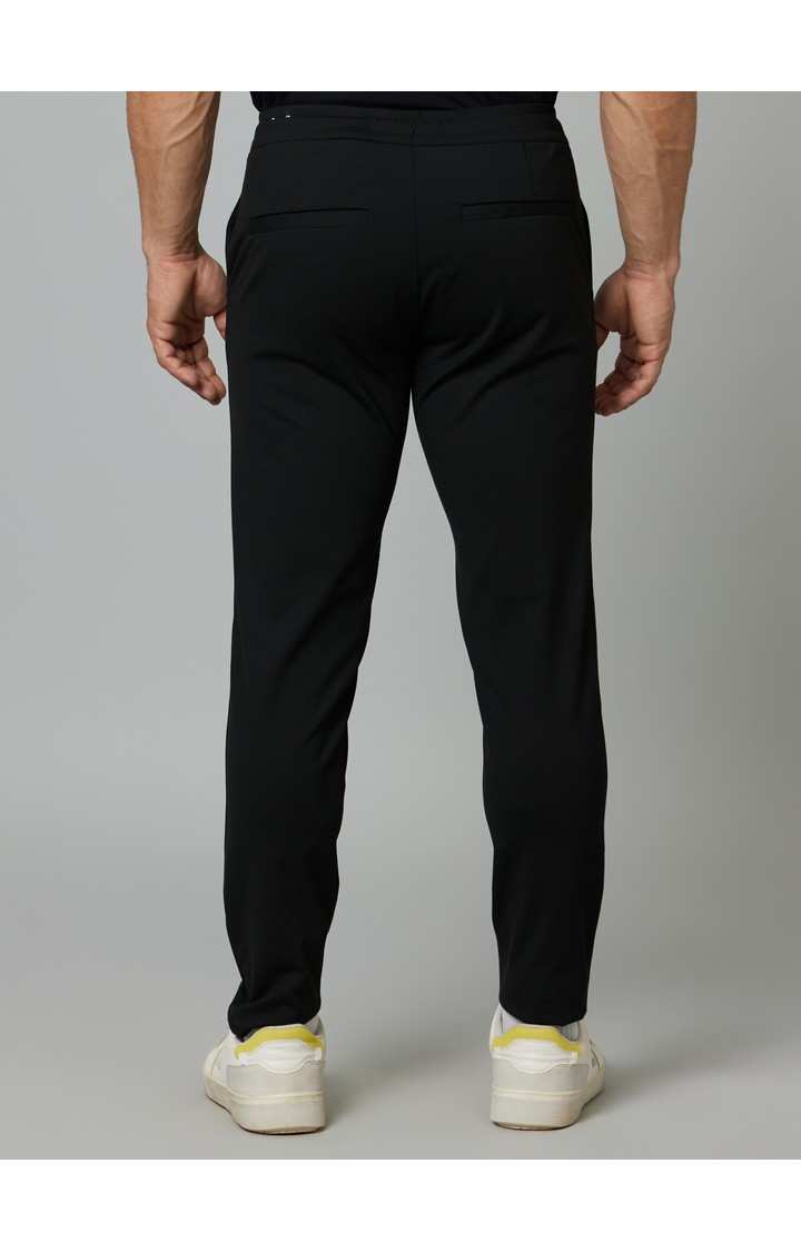 Men's Black Blended Solid Trousers