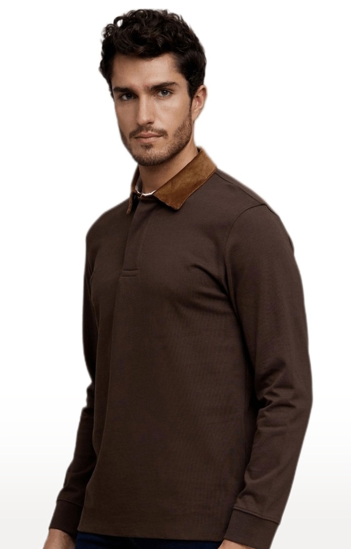 Men's Brown Solid Polos
