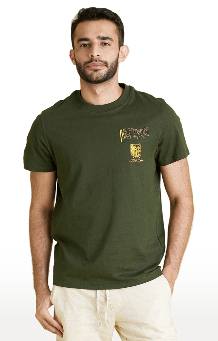 celio | Men's Green Printed Regular T-Shirts