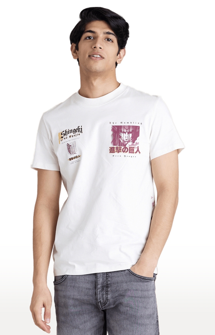 celio | Men's White Graphics Regular T-Shirts