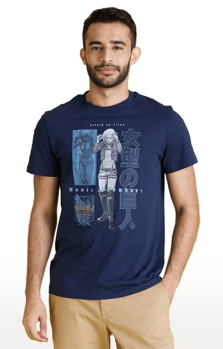 Men's Blue Graphics Regular T-Shirts