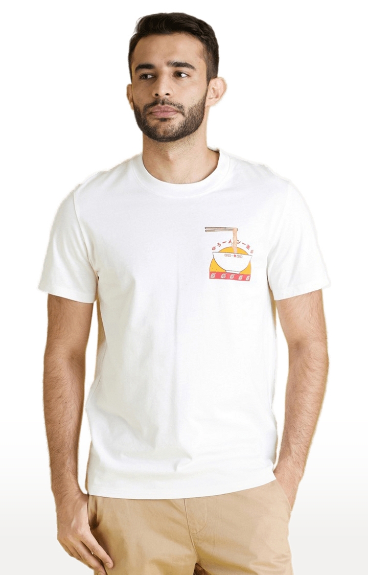 Men's White Printed Regular T-Shirts