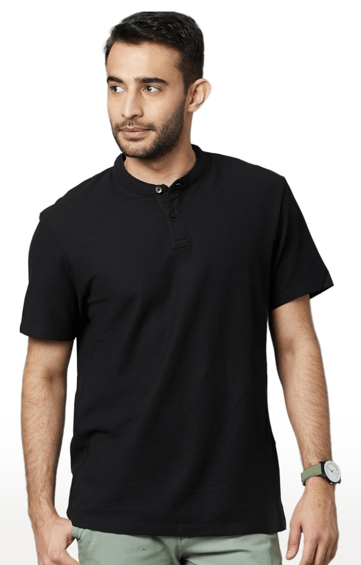 celio | Men's Black Solid Regular T-Shirts