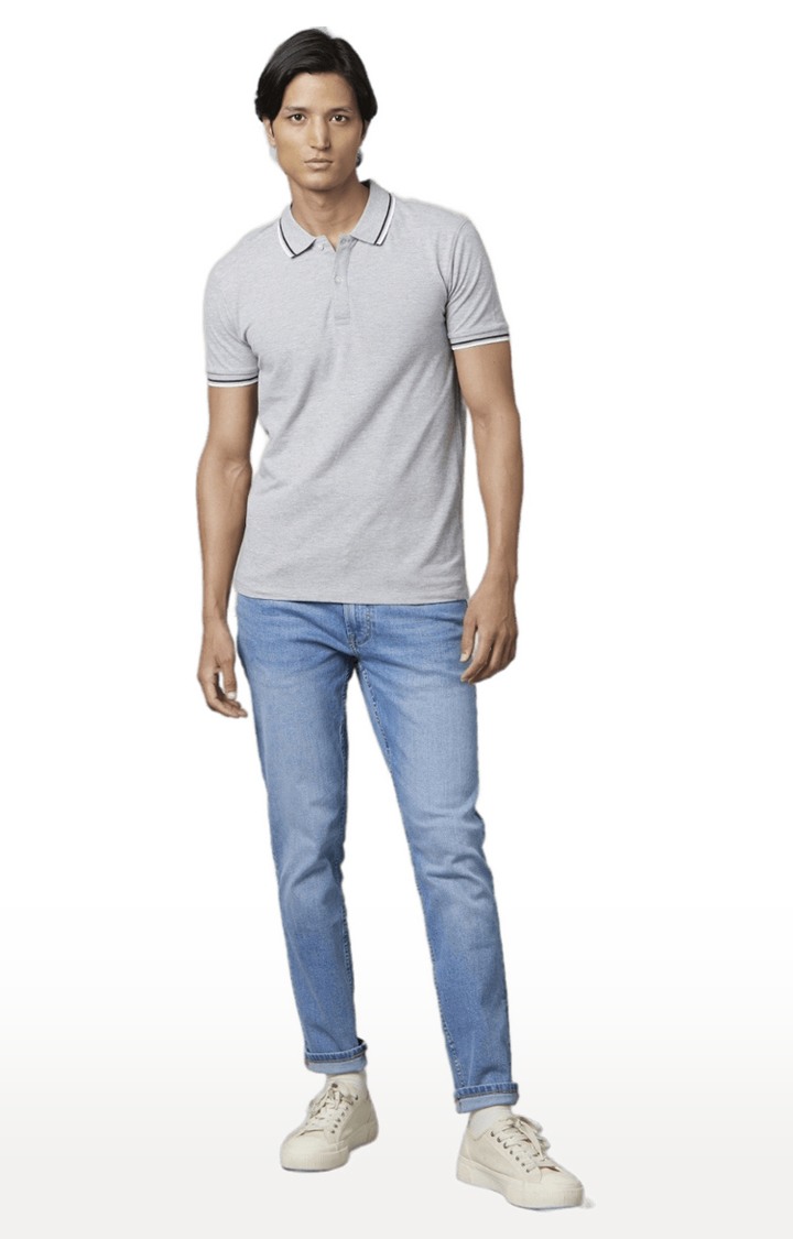 Men's Grey Solid Polos