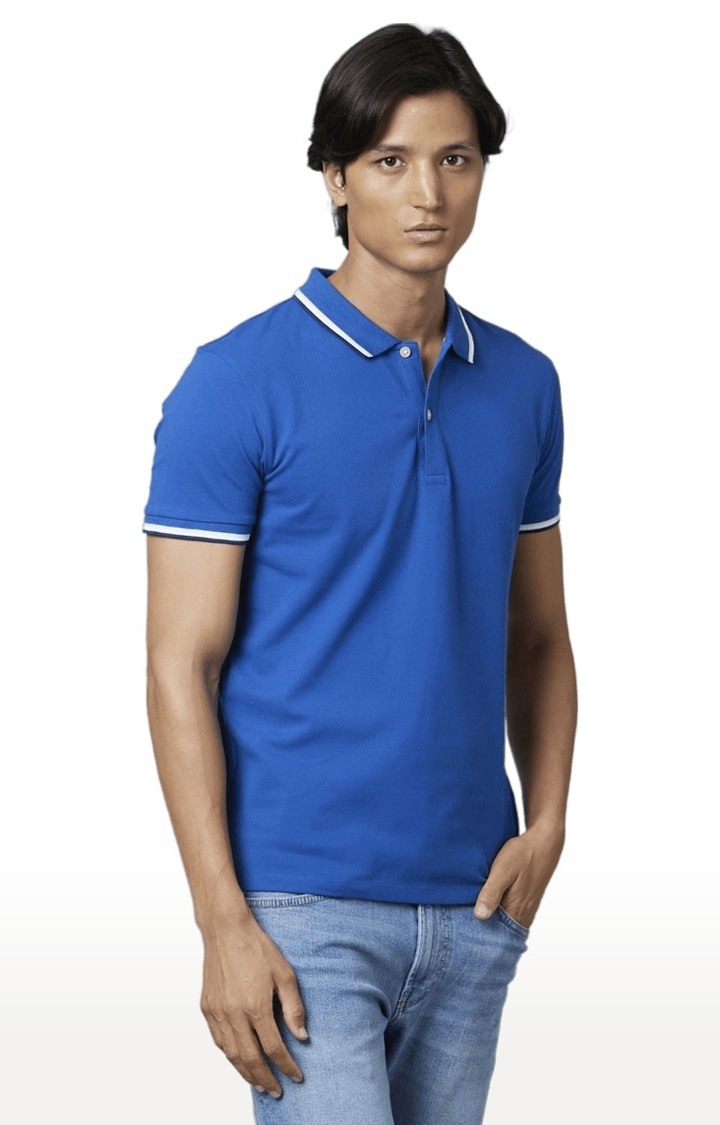 Men s Blue Solid Polos