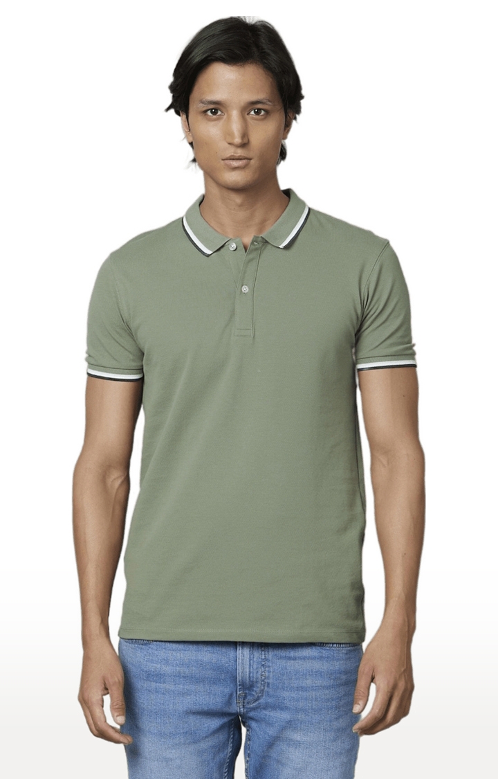 Men's Green Solid Polos