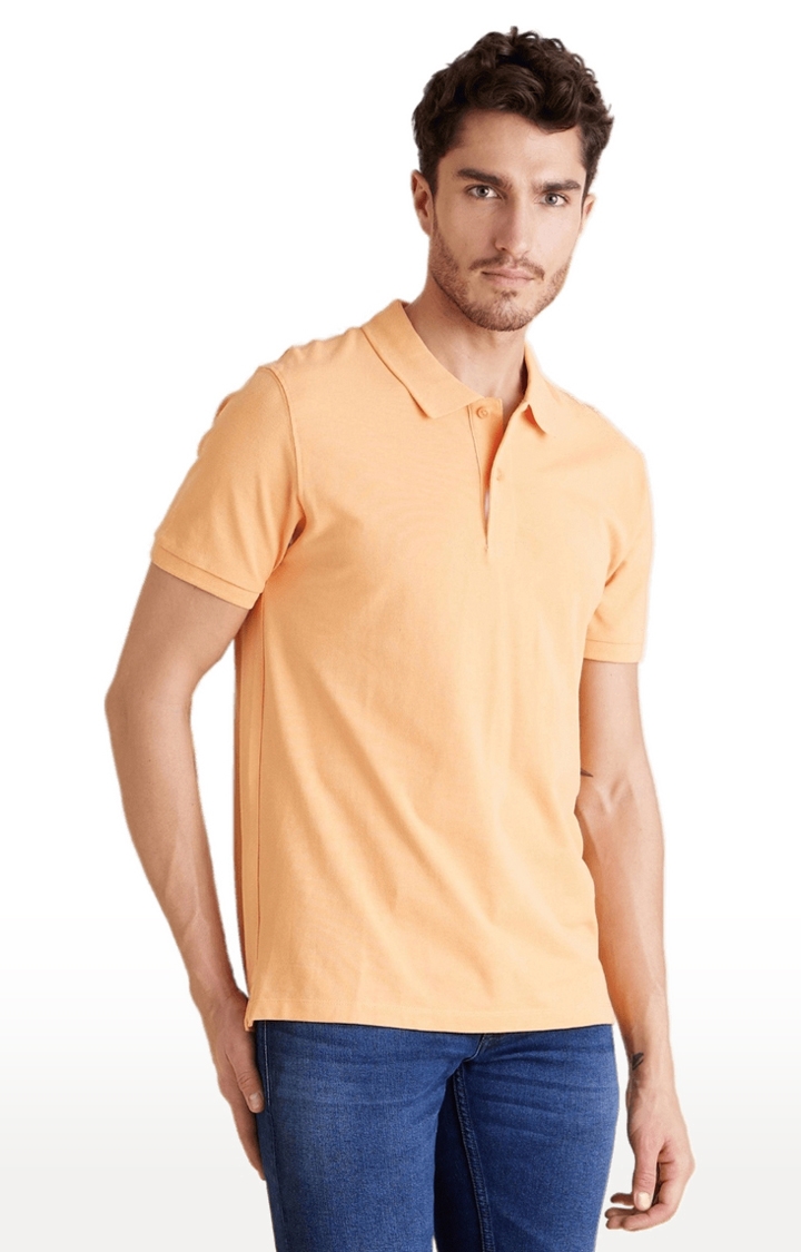 Men's Orange Solid Polos