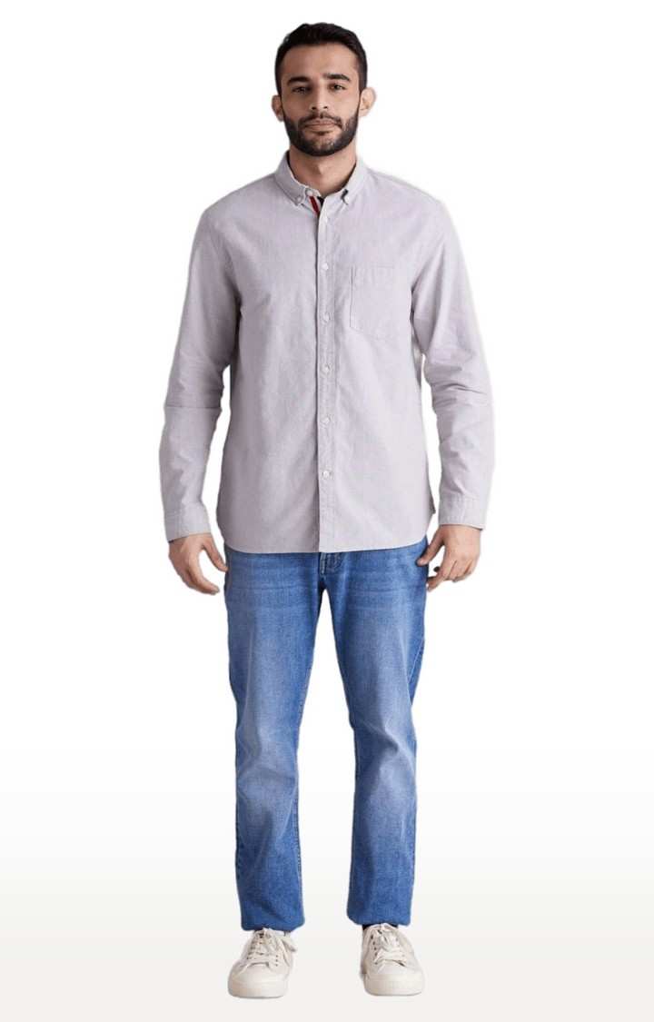 Men's Grey Solid Casual Shirts