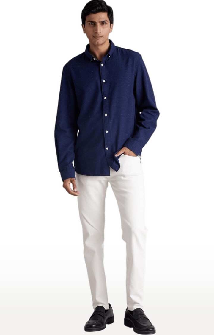 Men's Blue Solid Casual Shirts