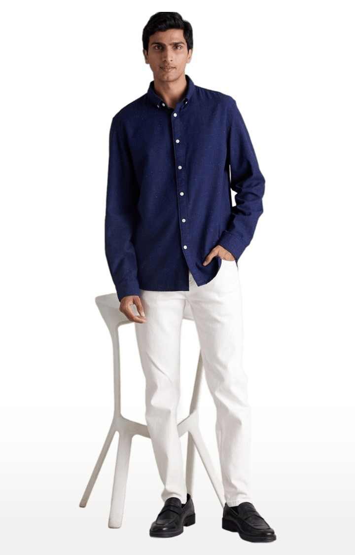 Men's Blue Solid Casual Shirts