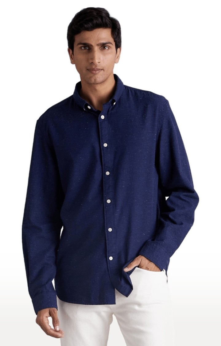 Men's Blue Solid Casual Shirts