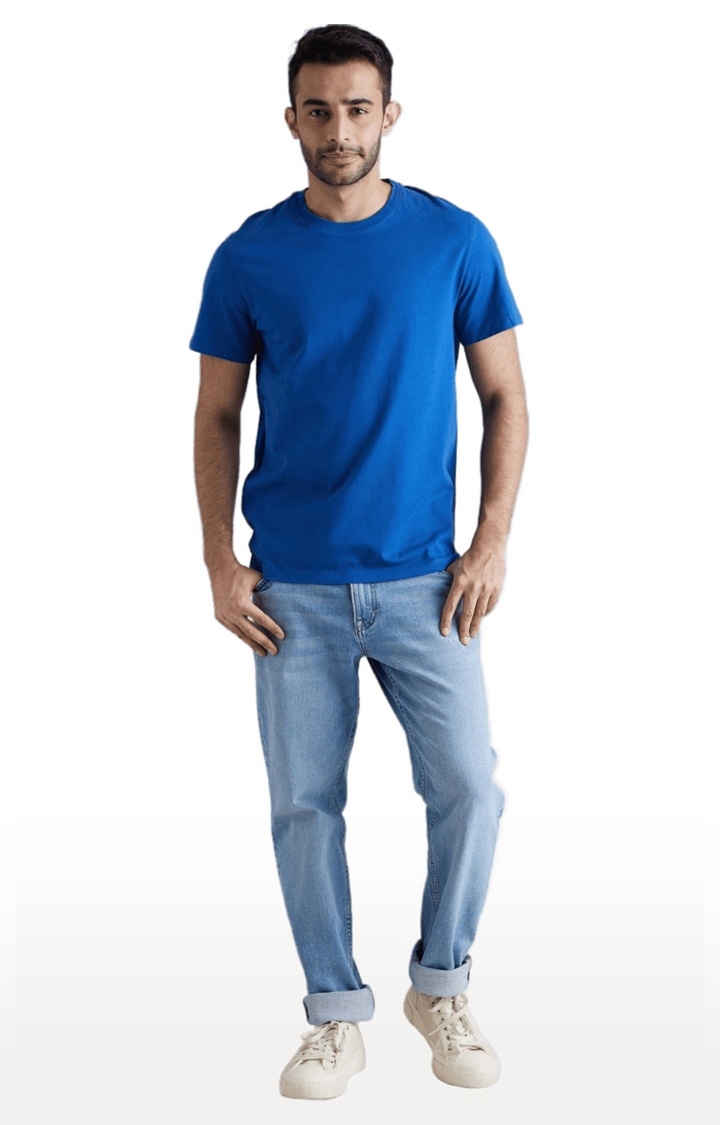 celio | Men's Blue Solid Regular T-Shirts
