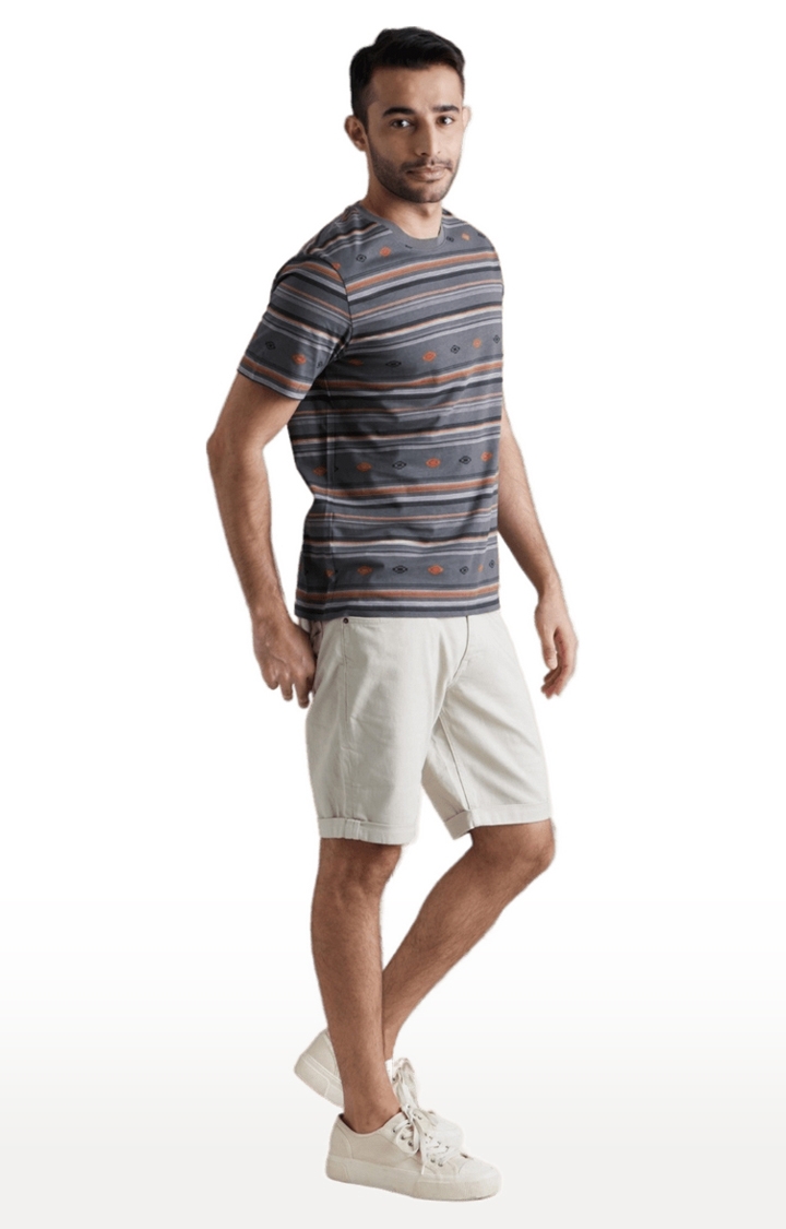 Men's Grey Striped Regular T-Shirts