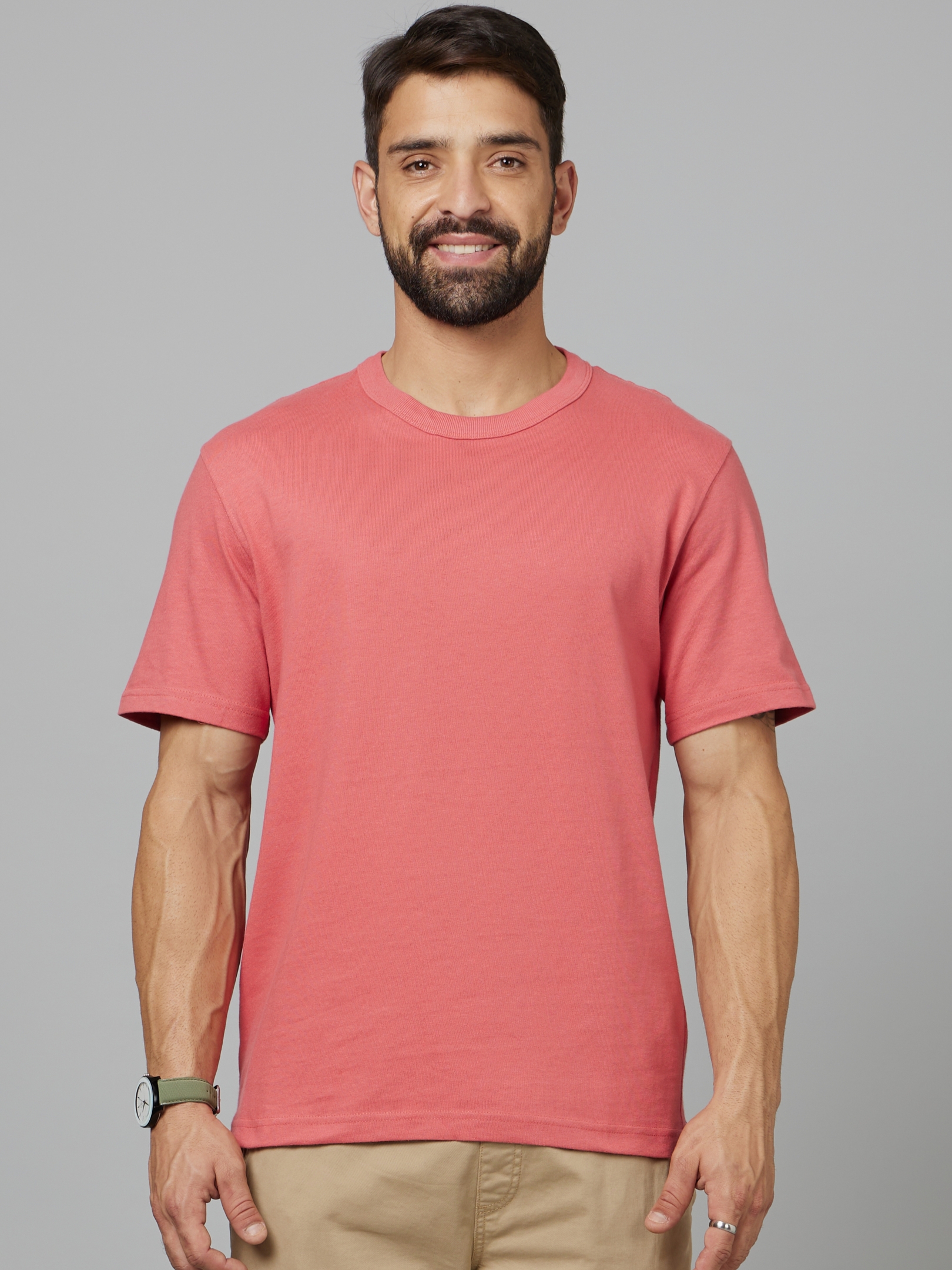 Men's Pink Solid Regular T-Shirts