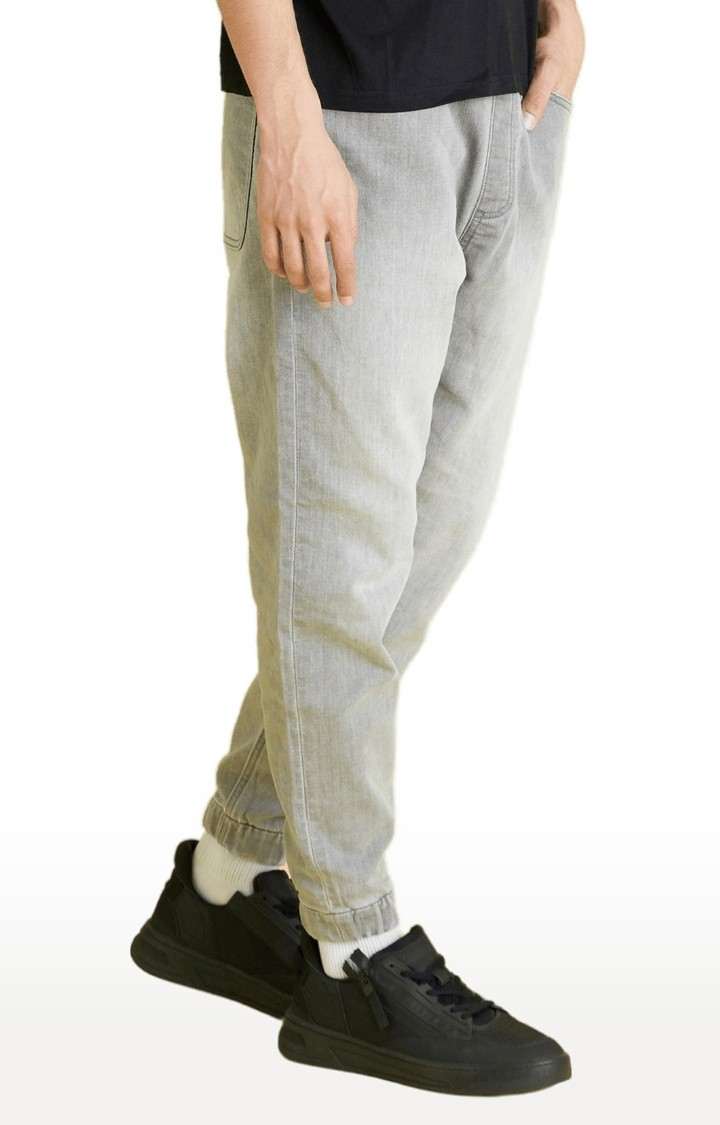 Men's Grey Polycotton Solid Joggers Jeans