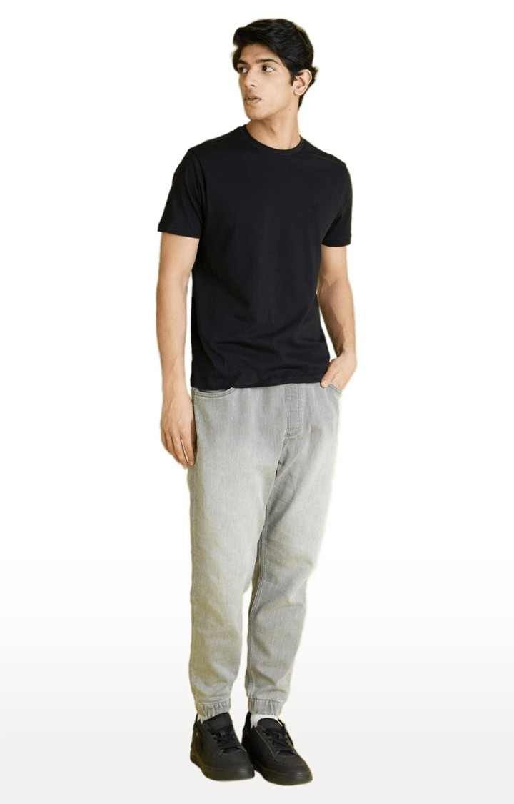 Men's Grey Polycotton Solid Joggers Jeans