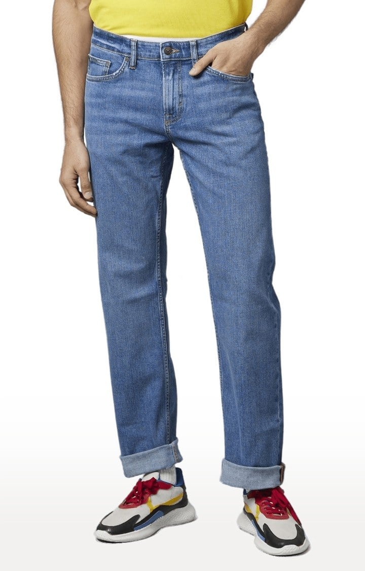 Men's Blue Cotton Solid Regular Jeans