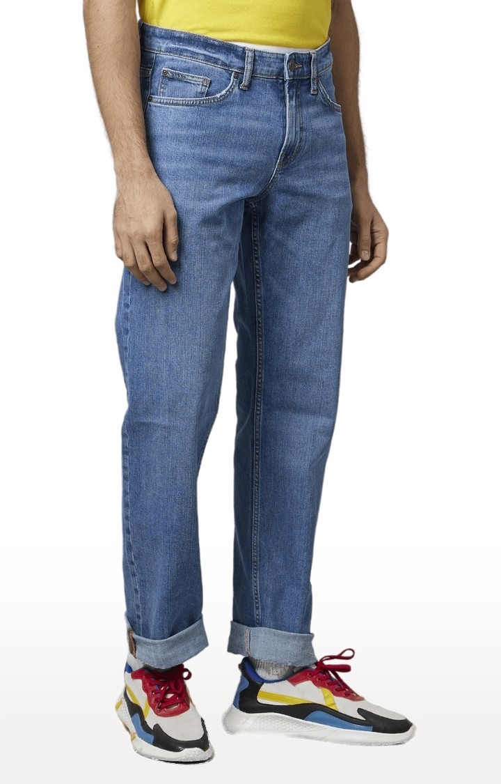Men's Blue Cotton Solid Regular Jeans