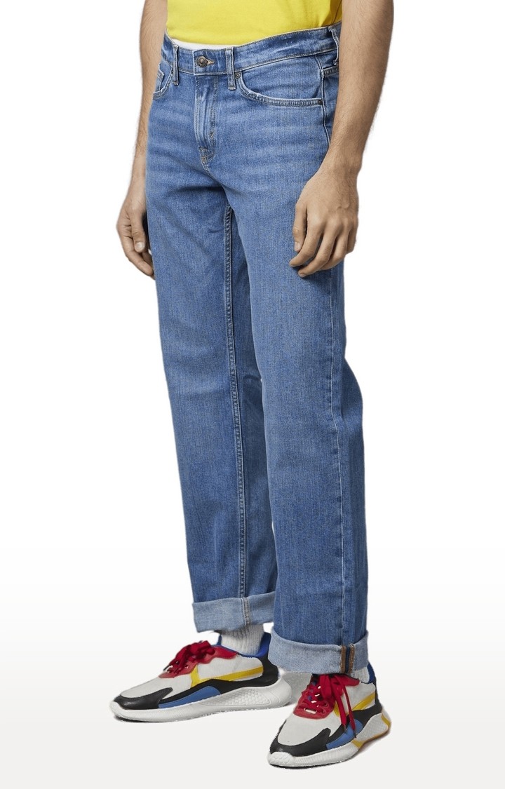 Men's Blue Cotton Solid Regular Jeans