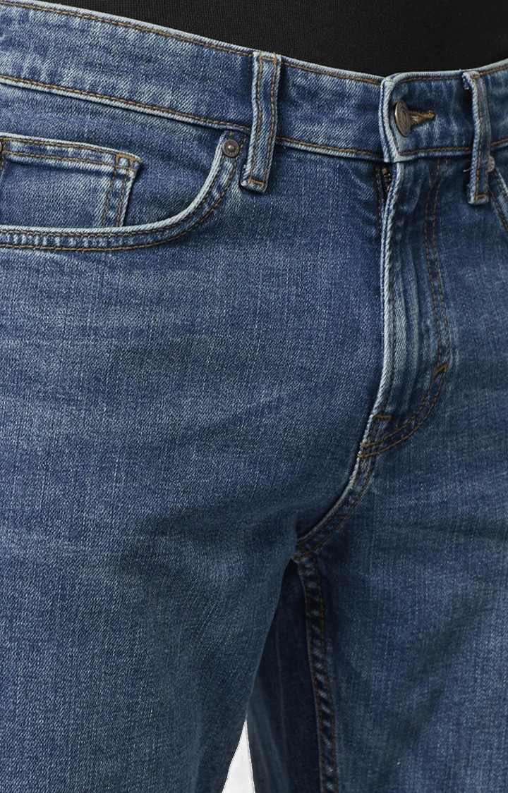 Men's Blue Cotton Solid Regular Jeans
