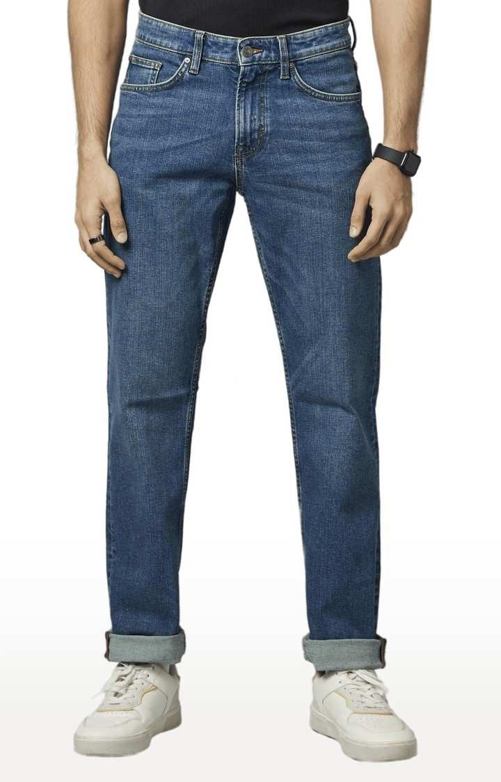 Men's Blue Cotton Solid Regular Jeans