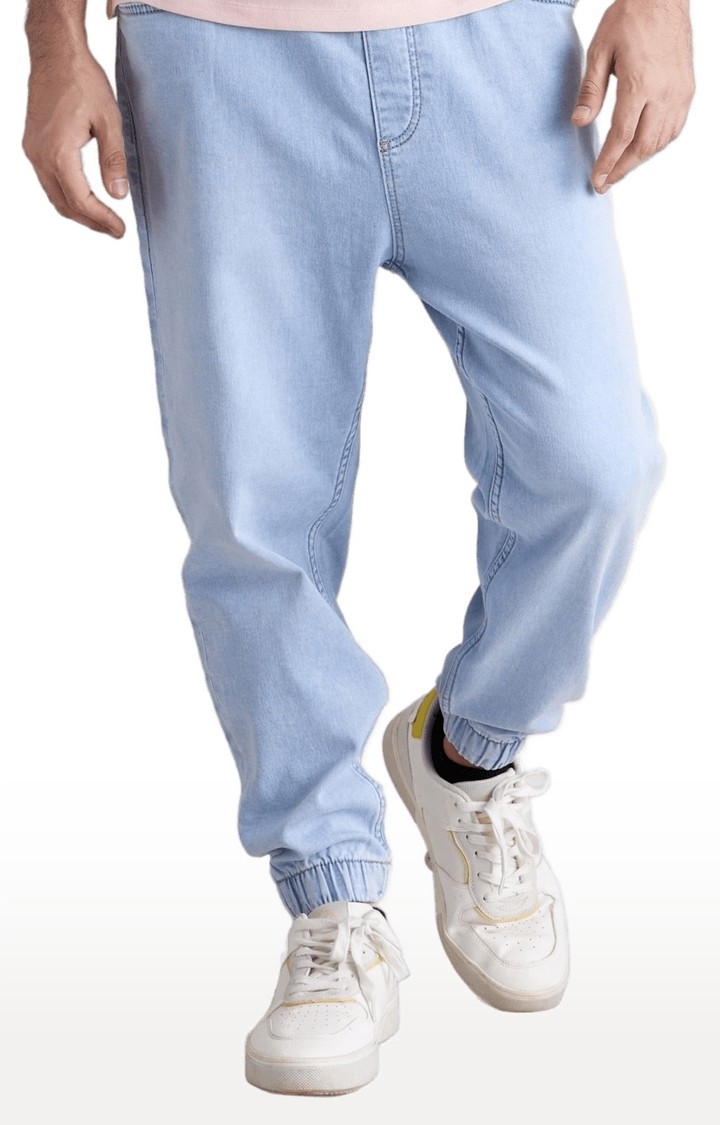 Men's Blue Polycotton Solid Joggers Jeans