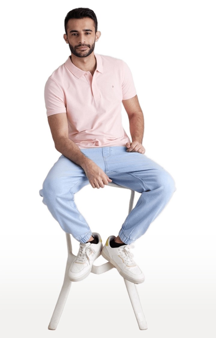 Men's Blue Polycotton Solid Joggers Jeans