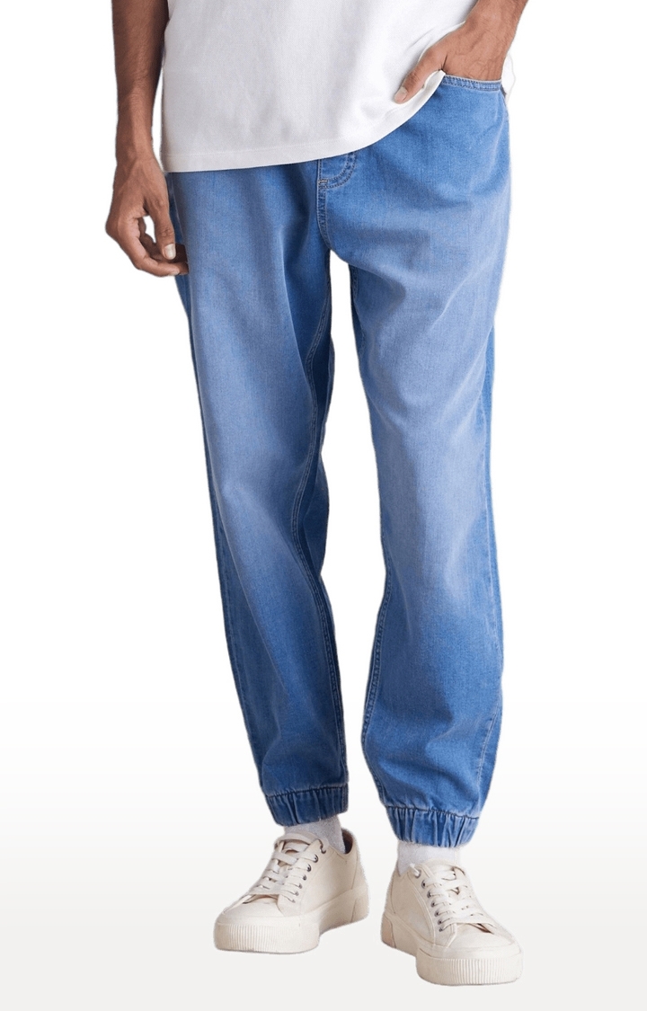celio | Men's Blue Polycotton Solid Joggers Jeans 5