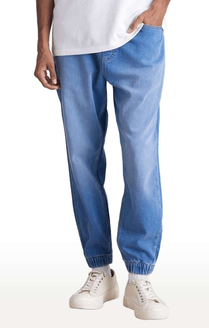 Men's Blue Polycotton Solid Joggers Jeans