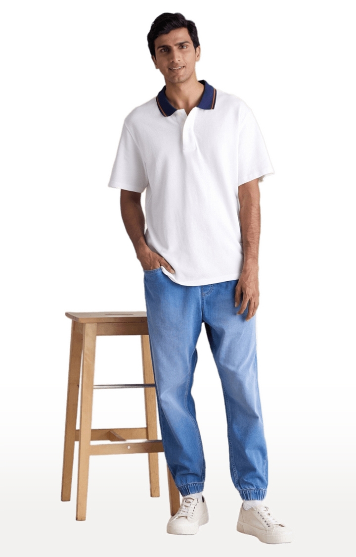 celio | Men's Blue Polycotton Solid Joggers Jeans 1