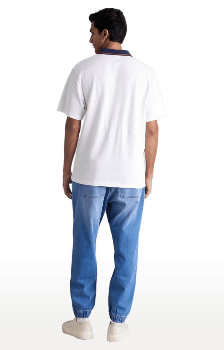 celio | Men's Blue Polycotton Solid Joggers Jeans 4