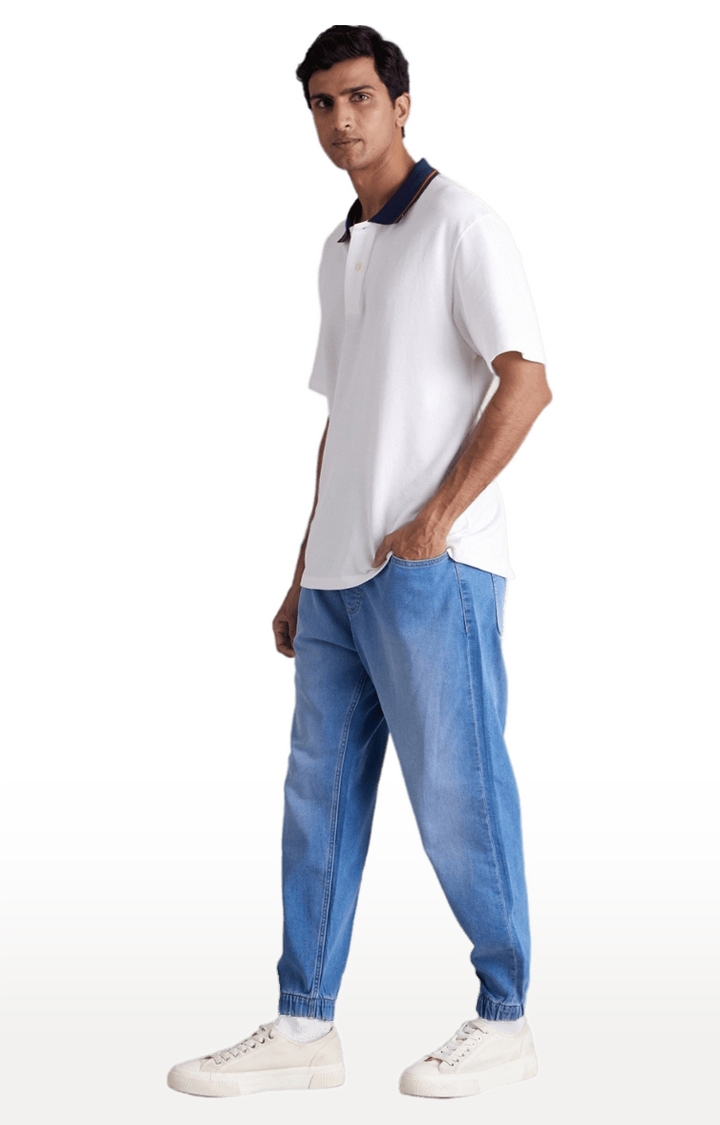 celio | Men's Blue Polycotton Solid Joggers Jeans 3