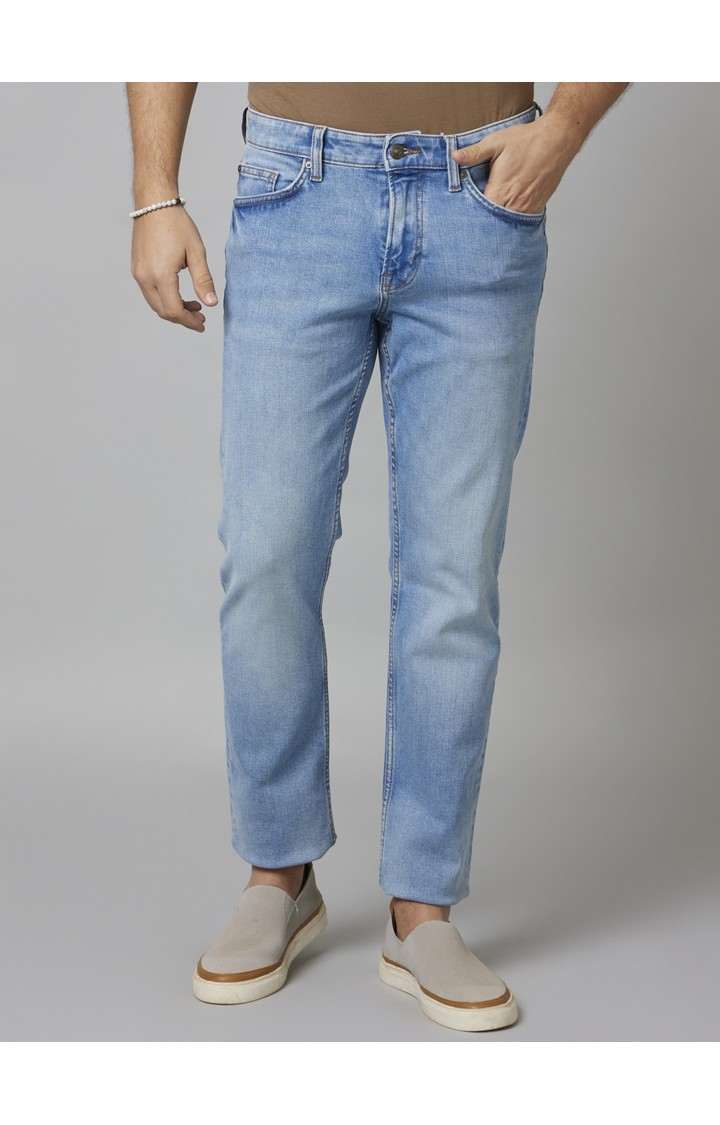Men's Blue Cotton Blend Solid Regular Jeans