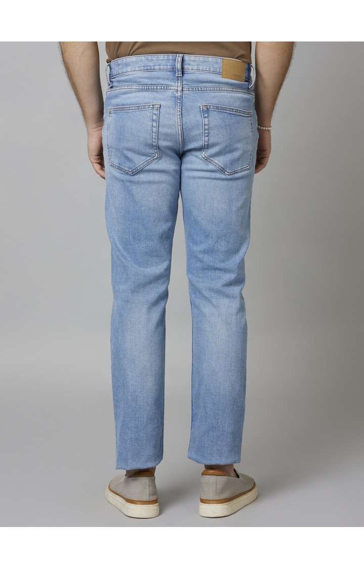 Men's Blue Cotton Blend Solid Regular Jeans