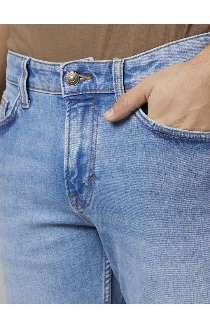 Men's Blue Cotton Blend Solid Regular Jeans