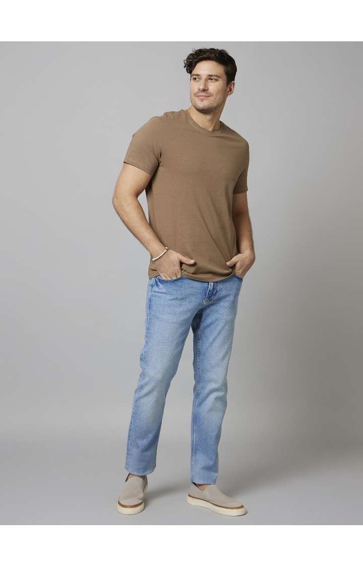 Men's Blue Cotton Blend Solid Regular Jeans