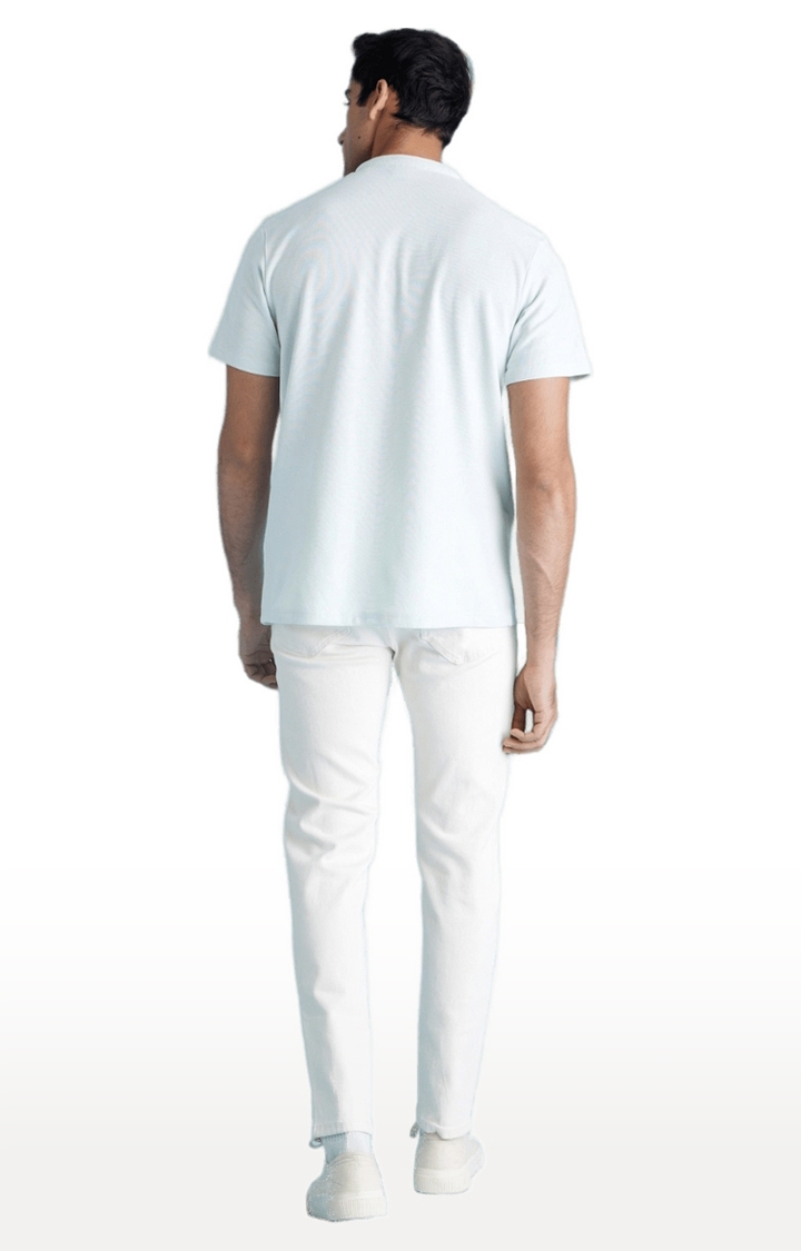 Men's White Cotton Blend Solid Slim Jeans