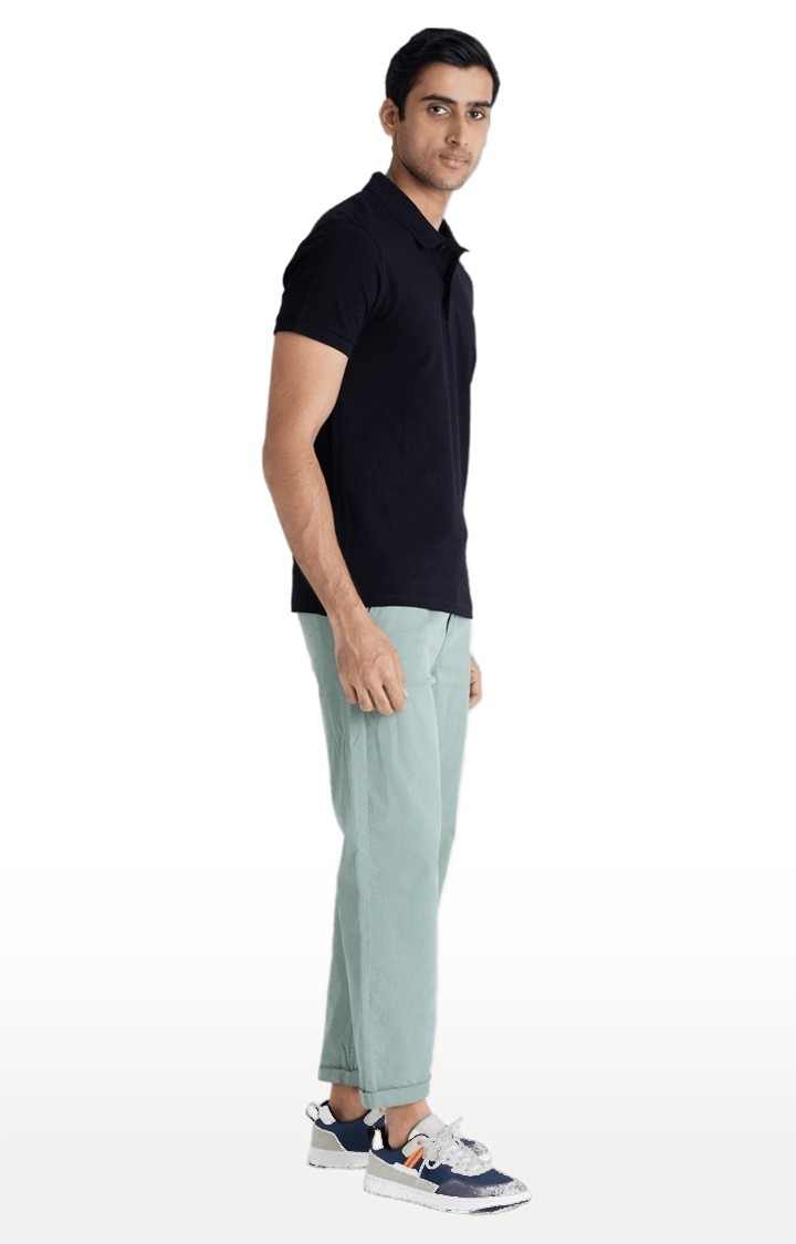 Men's Green Cotton Blend Solid Chinos
