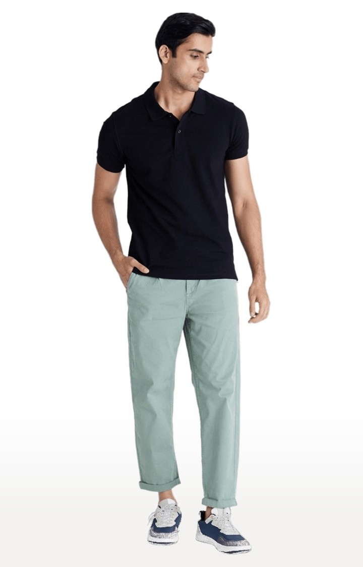 celio | Men's Green Cotton Blend Solid Chinos