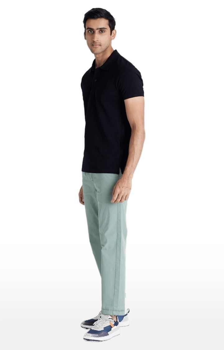 Men's Green Cotton Blend Solid Chinos