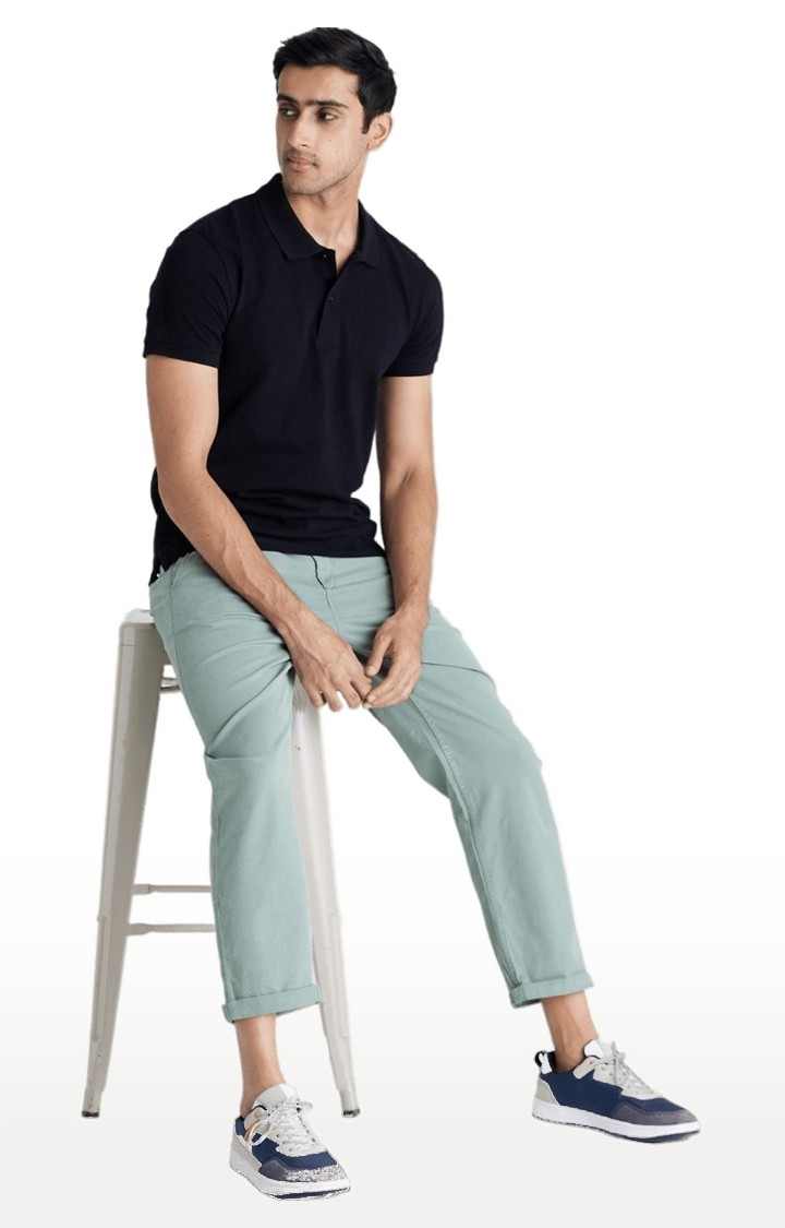 Men's Green Cotton Blend Solid Chinos