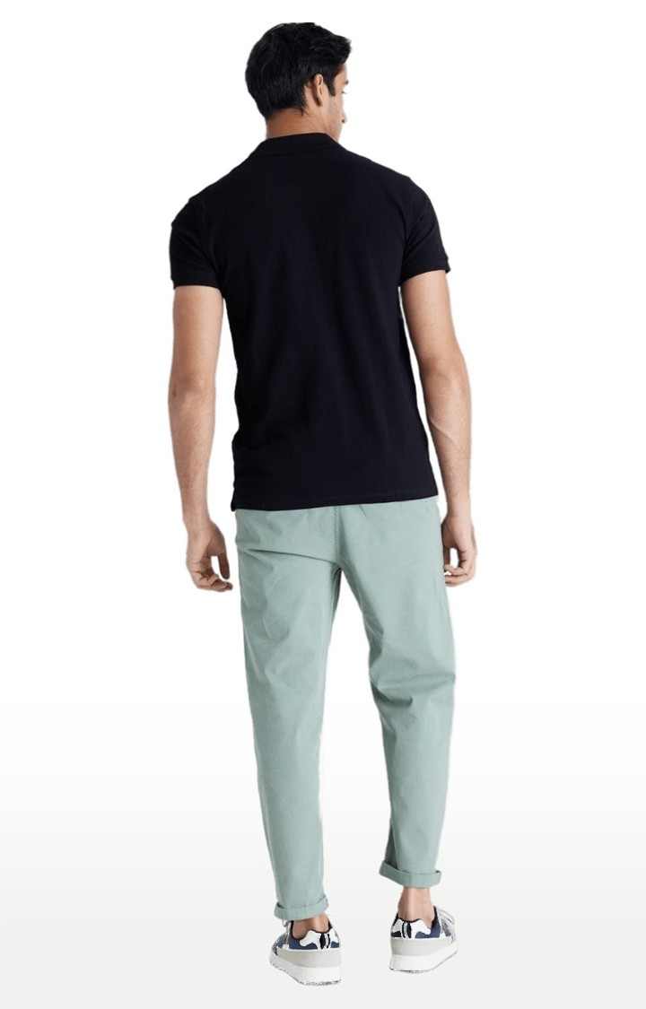 Men's Green Cotton Blend Solid Chinos