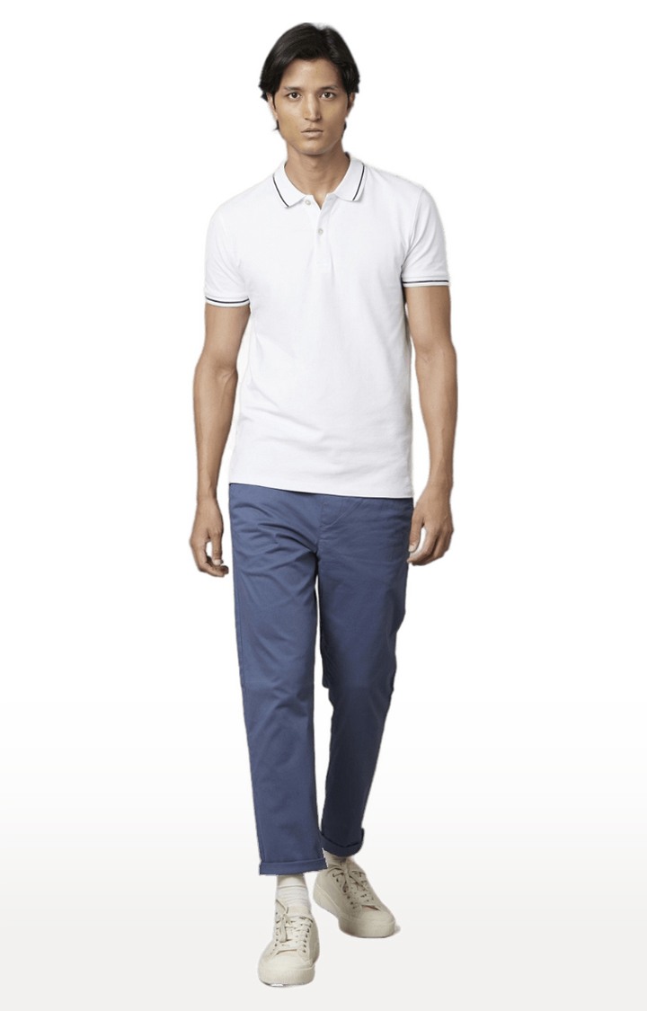 celio | Men's Blue Cotton Blend Solid Chinos